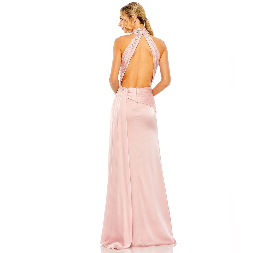 Ieena for Duggal Light Pink Open Back High Neck Side Ruched Gown Size 0